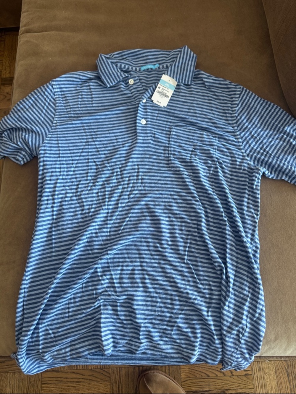 Men's Blue Striped Polo with Chest Pocket